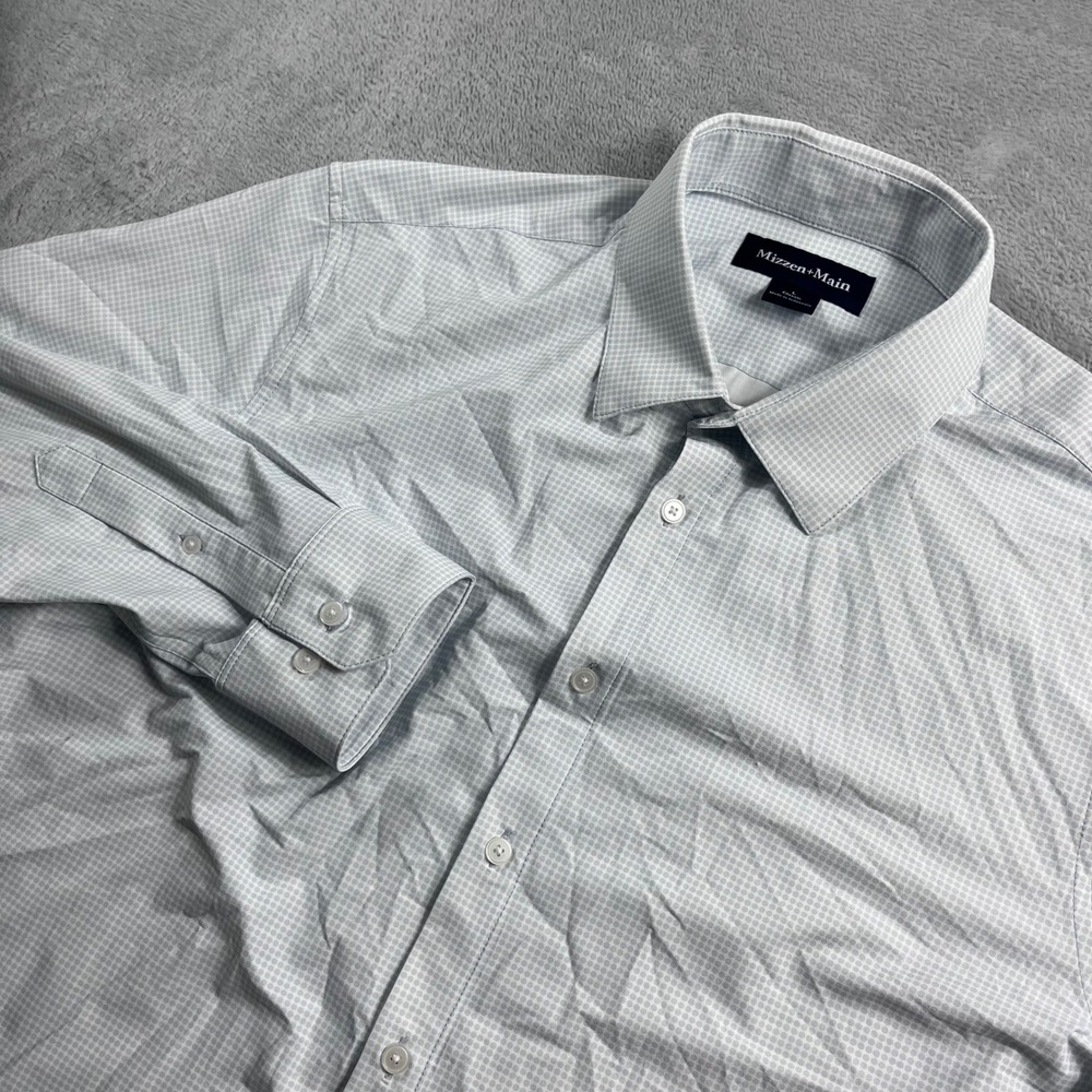 Mizzen + Main Mens Classic Fit Dress Shirt Light Blue Pattern Large
